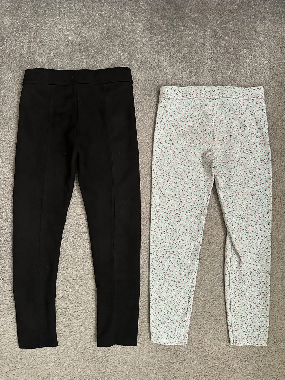 Janie and Jack Black Ponte Leggings & Light Teal Floral Ponte Leggings Set